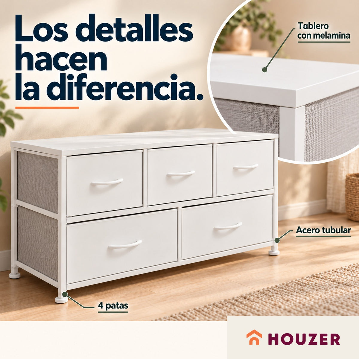 Comoda Cajonera Horizontal 5 Cajones Organizador Acero Nordico