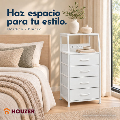 Buro Alto Mesa Noche 4 Cajones Organizador Enchufe Electrico Mate Nórdico