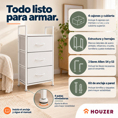Comoda Cajonera Vertical 4 Cajones Organizador Ropa Recamara Nordico