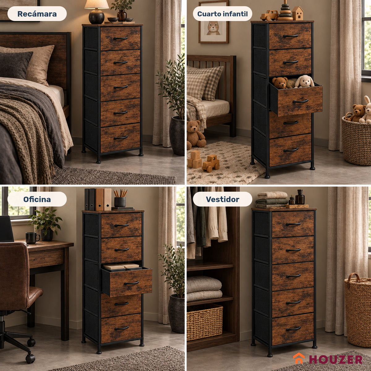 Comoda Cajonera Vertical 5 Cajones Acero Repisa Organizador Country