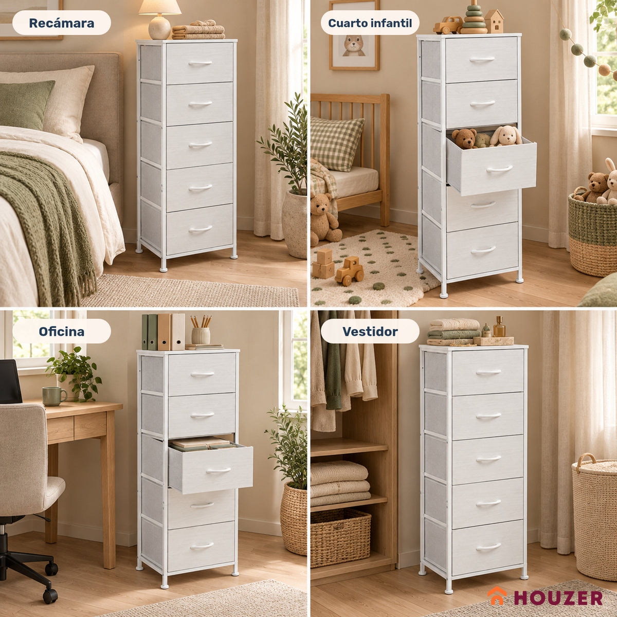 Comoda Cajonera Vertical 5 Cajones Acero Repisa Organizador Nórdico