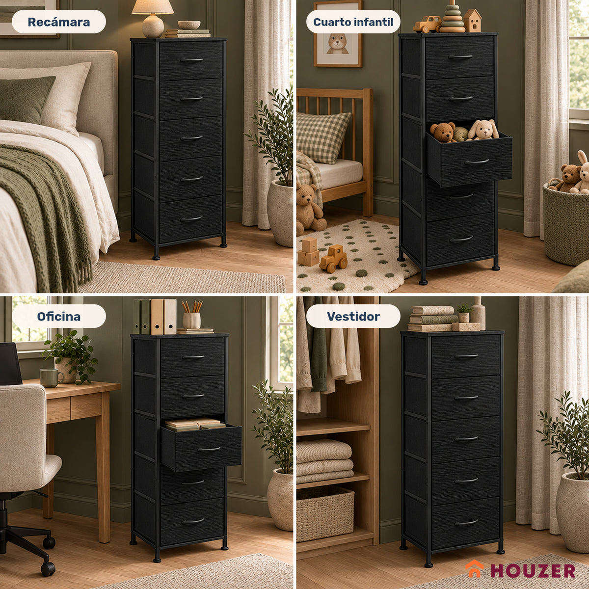 Comoda Cajonera Vertical 5 Cajones Acero Repisa Organizador Volcano