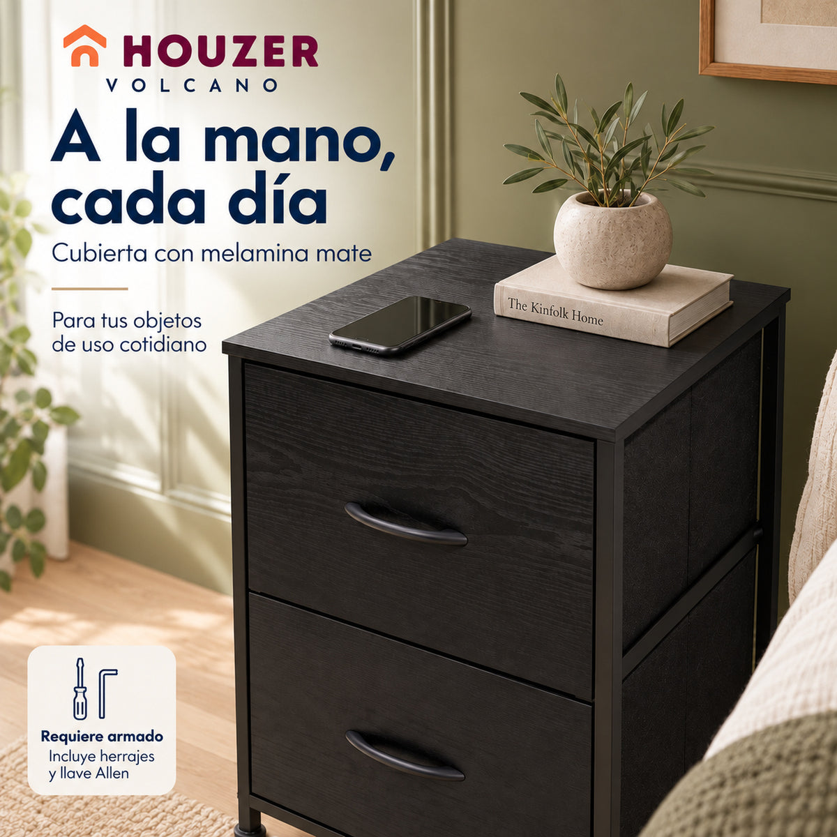 Set De 2 Buros Mesas De Noche 4 Cajones Organizador Acero Volcano