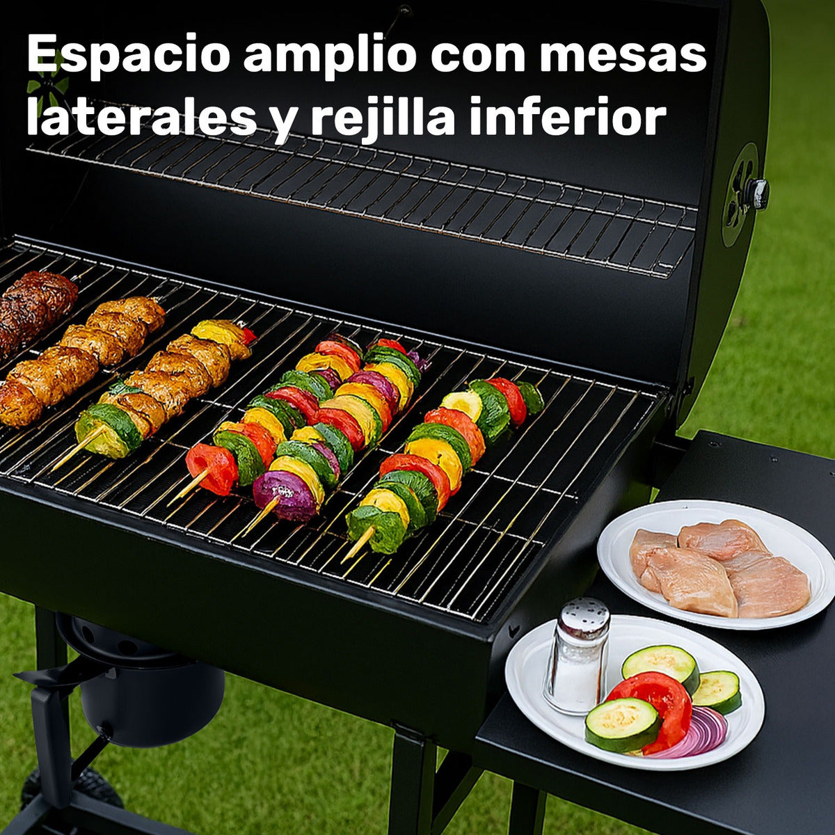 Asador Carne Parrilla Carbon Bbq Movil Termometro Cenicero