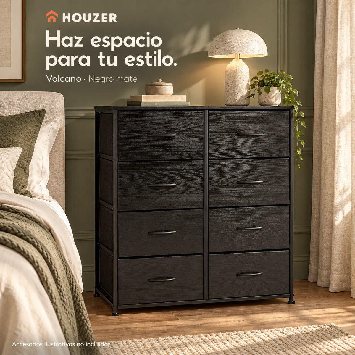 Comoda Cajonera Organizador Vertical 8 Cajones Acero Repisa Negro