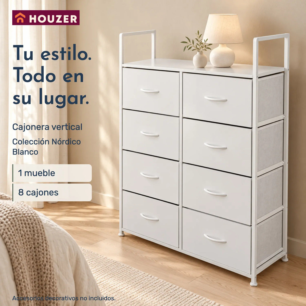 Comoda Cajonera Vertical Organizador 8 Cajones 80×31×108 Cm Blanco
