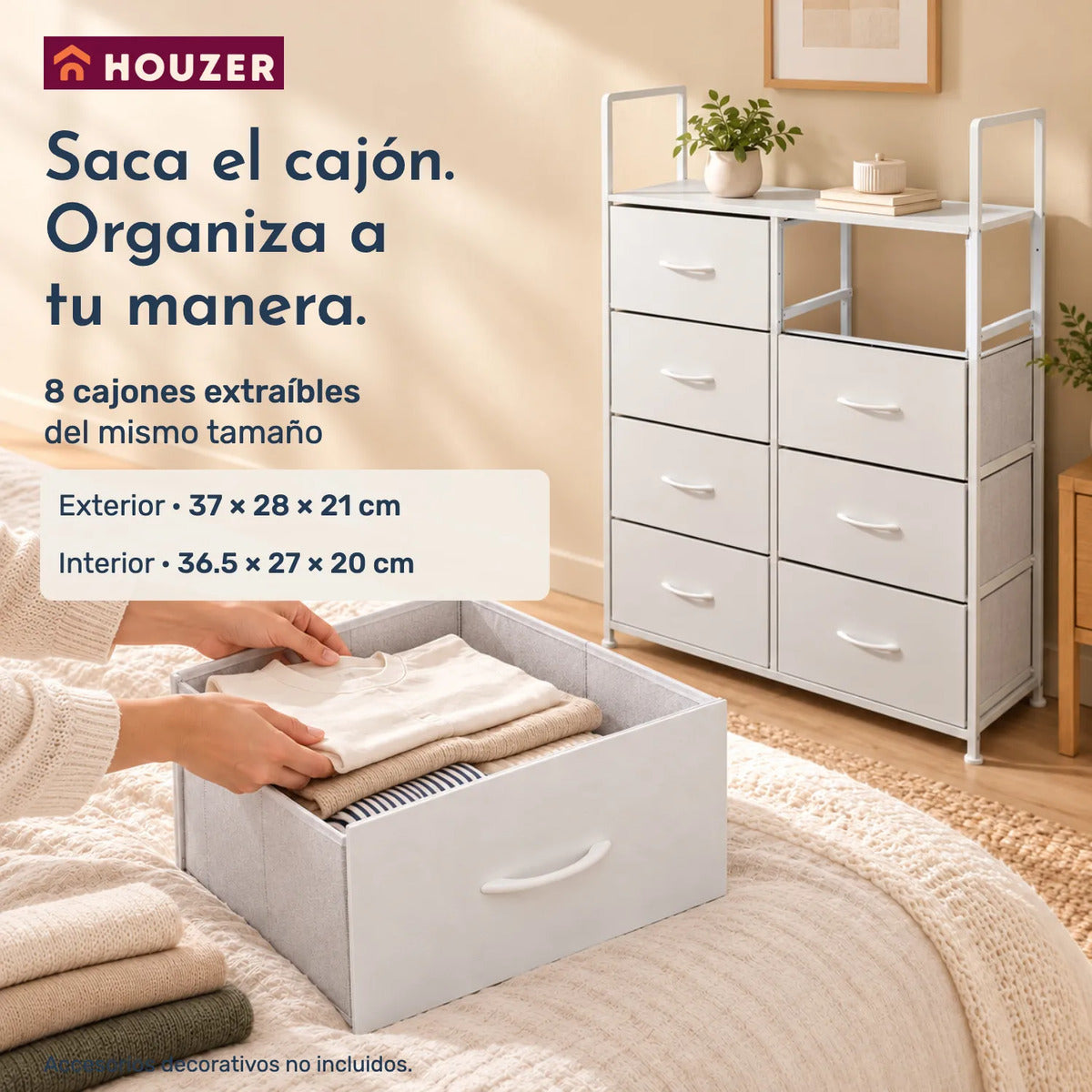 Comoda Cajonera Vertical Organizador 8 Cajones 80×31×108 Cm Blanco