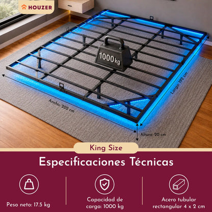 Base Cama King Flotante Reforzada 1000kg Led 202x192x20cm Negro