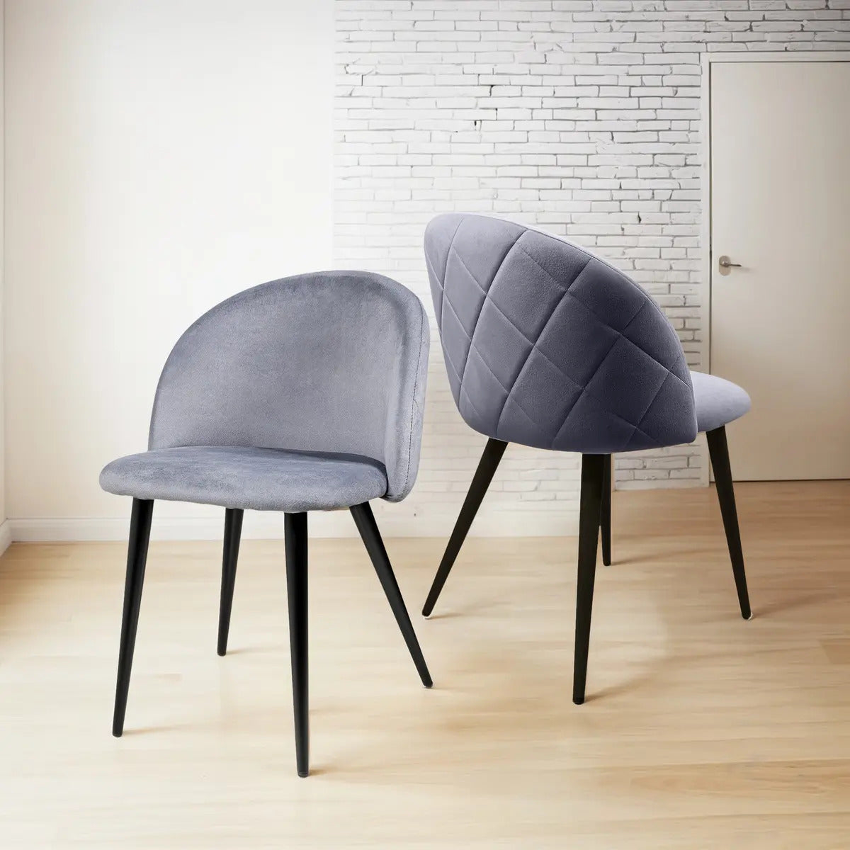Set 2 Sillas Comedor Terciopelo Modernas Acolchadas Estructura De La Silla Natural Asiento Gris