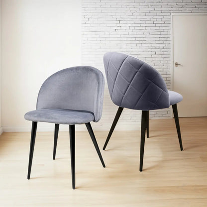 Set 2 Sillas Comedor Terciopelo Modernas Acolchadas Estructura De La Silla Natural Asiento Gris