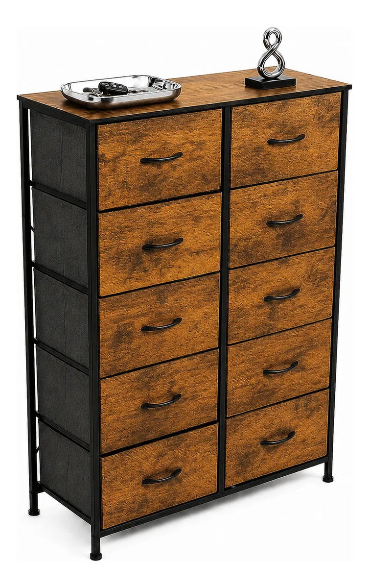 Comoda 10 Cajones Estructura Acero Cajonera Organizadora Marrón