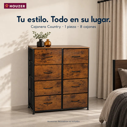 Comoda Cajonera Organizador Vertical 8 Cajones Acero Repisa Marrón