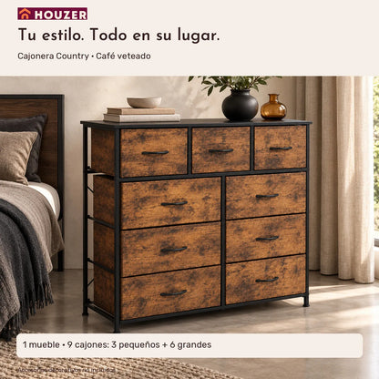 Comoda Cajonera Vertical 9 Cajones Organizador Ropa Recamara Marrón