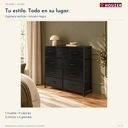Comoda Cajonera Vertical 9 Cajones Organizador Ropa Recamara Negro