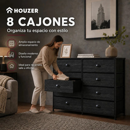 Comoda Cajonera 8 Cajones Mueble Organizador Ropa Negro Negro