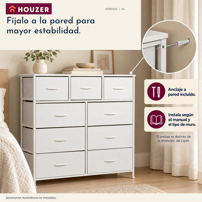 Comoda Cajonera Vertical 9 Cajones Organizador Ropa Recamara Blanco