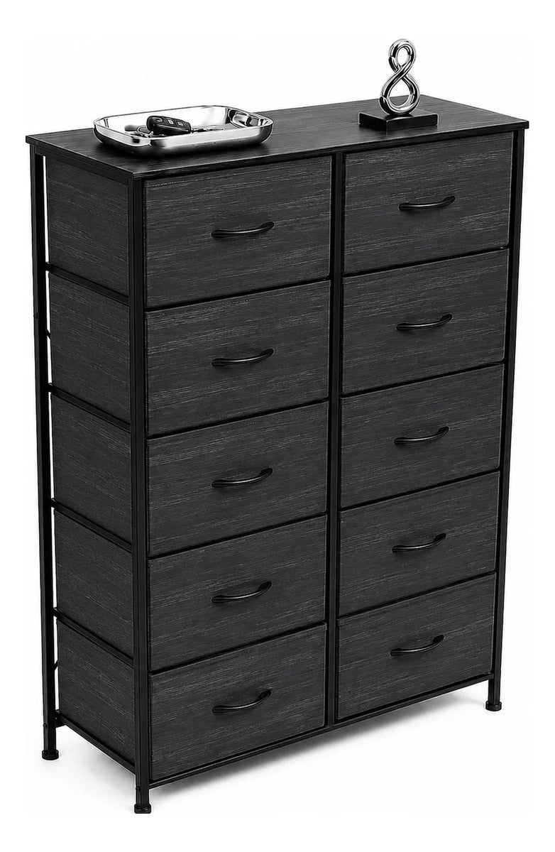 Comoda 10 Cajones Estructura Acero Cajonera Organizadora Negro
