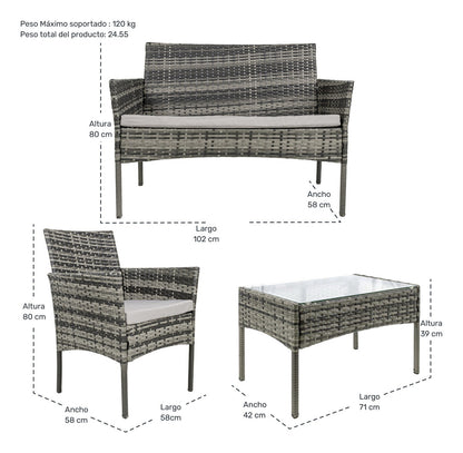 Sala Para Exterior Jardin Patio Terraza 4 Pzs + Cojines