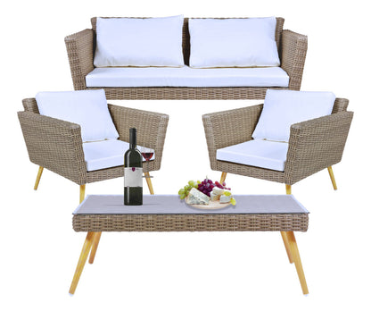 Sala Exterior 4pzs Tipo Rattan Patio Terraza Jardin Beige