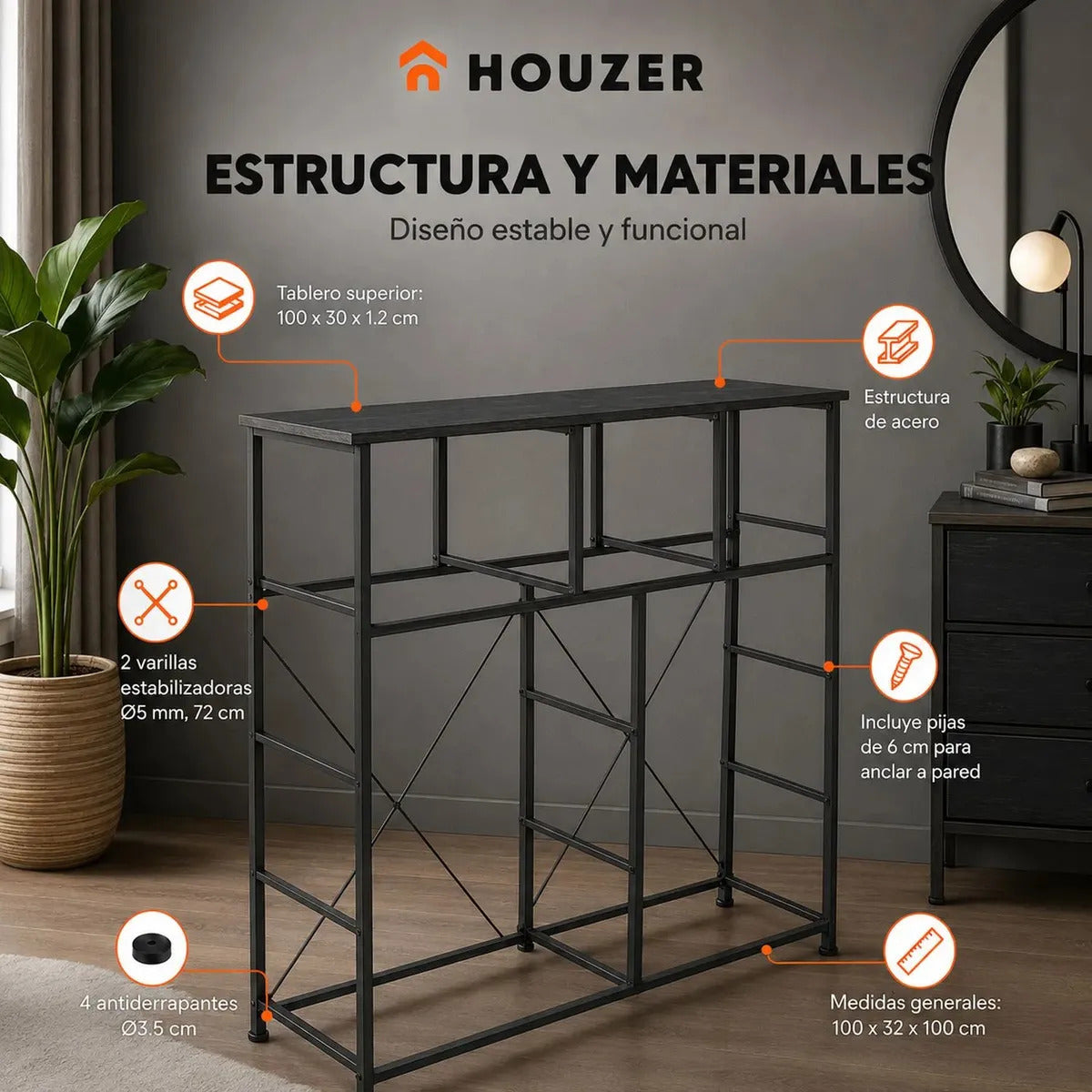 Comoda Cajonera 9 Cajones Tela Marco Acero Organizador Gris