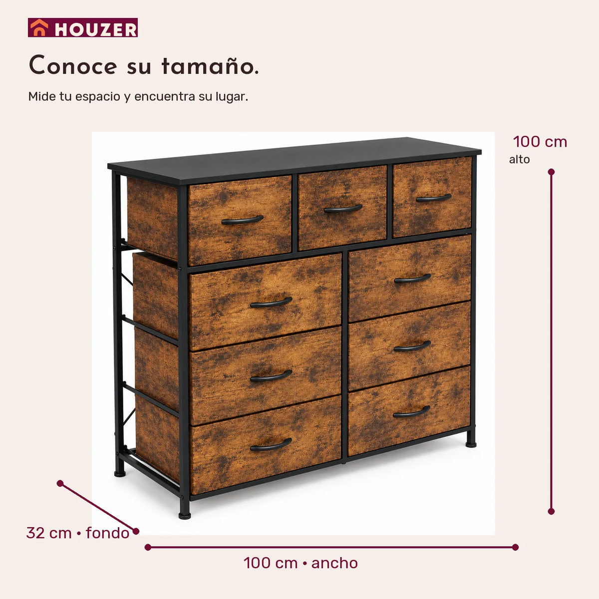 Comoda Cajonera Vertical 9 Cajones Organizador Ropa Recamara Marrón
