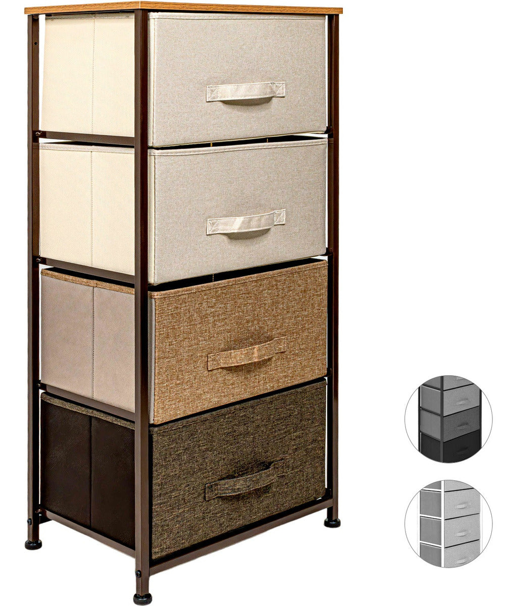 Mueble Buro Organizador Comoda 4 Cajones Tela Moderno Cafe