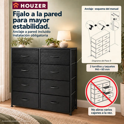 Comoda Cajonera Organizador Vertical 8 Cajones Acero Repisa Negro