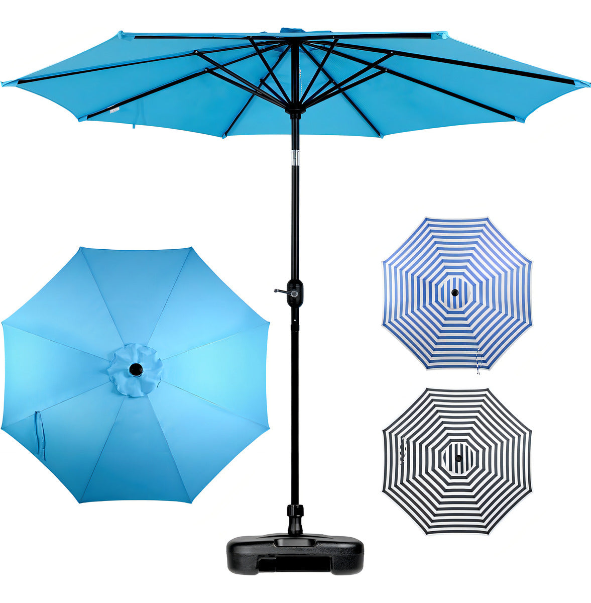 Sombrilla Playa Grande Exterior 2.70m Patio Base Contrapeso Color Azul Lisa