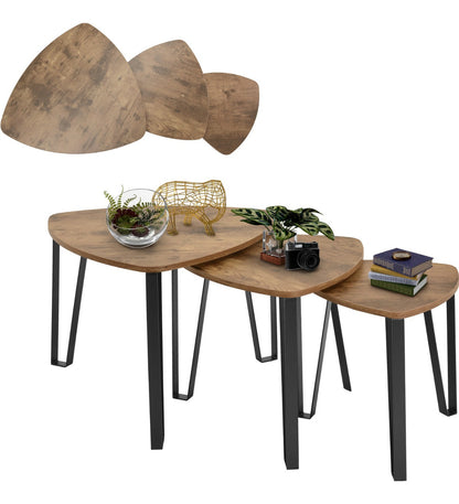 Set Mesa Triangular 3 Industrial Centro Laterales Madera