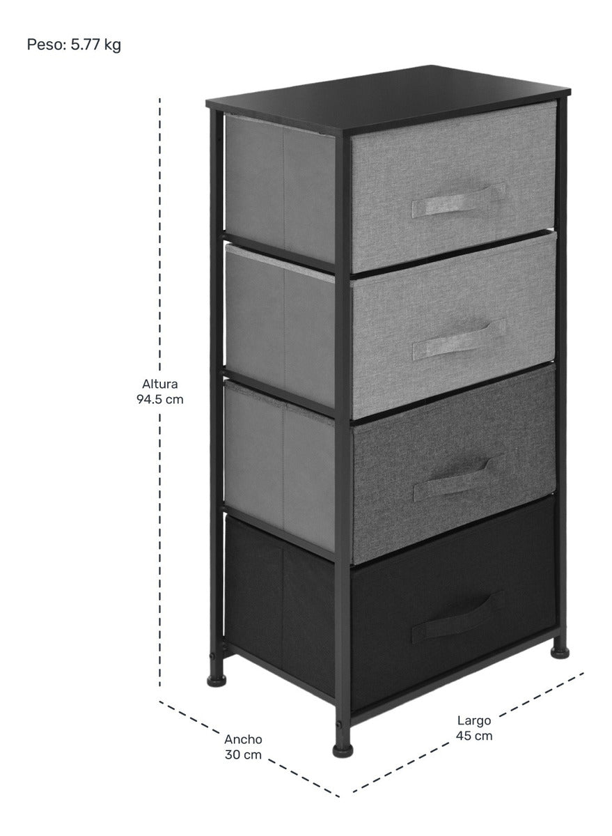 Mueble Buro Organizador Comoda 4 Cajones Tela Moderno Negro