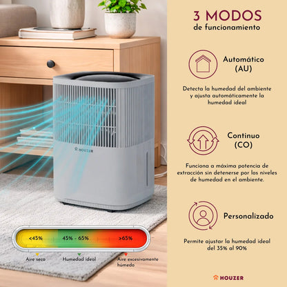 Deshumidificador 12l/dia Temporizador Automatico Inteligente Gris Oscuro