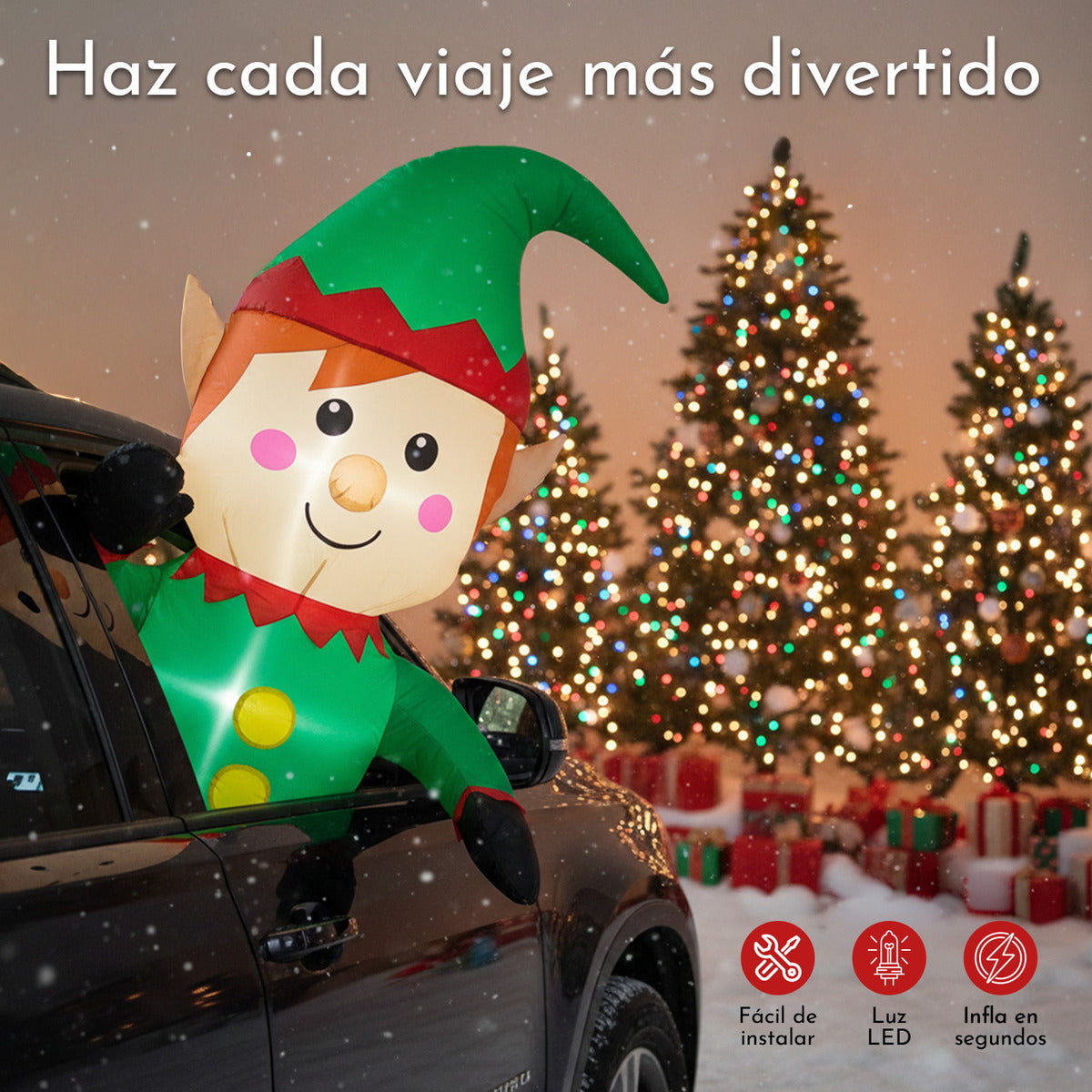 Inflable Navidad Duende Gnomo Carro Automovil Interior 92cm