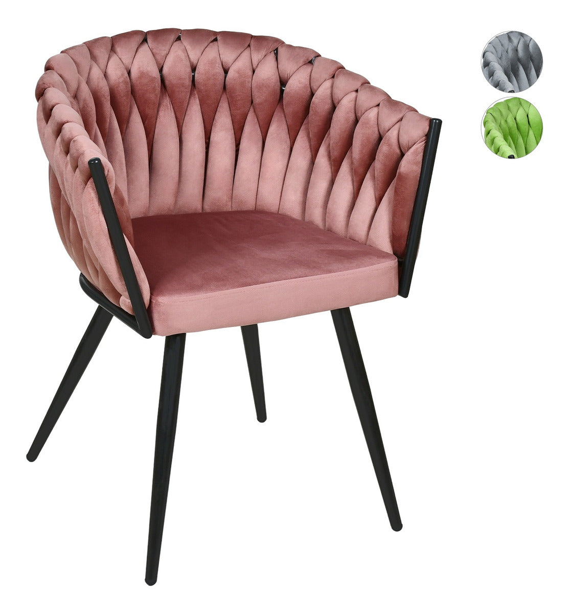 Set 2 Sillas Comedor Tejidas Terciopelo Modernas Elegantes Rosa