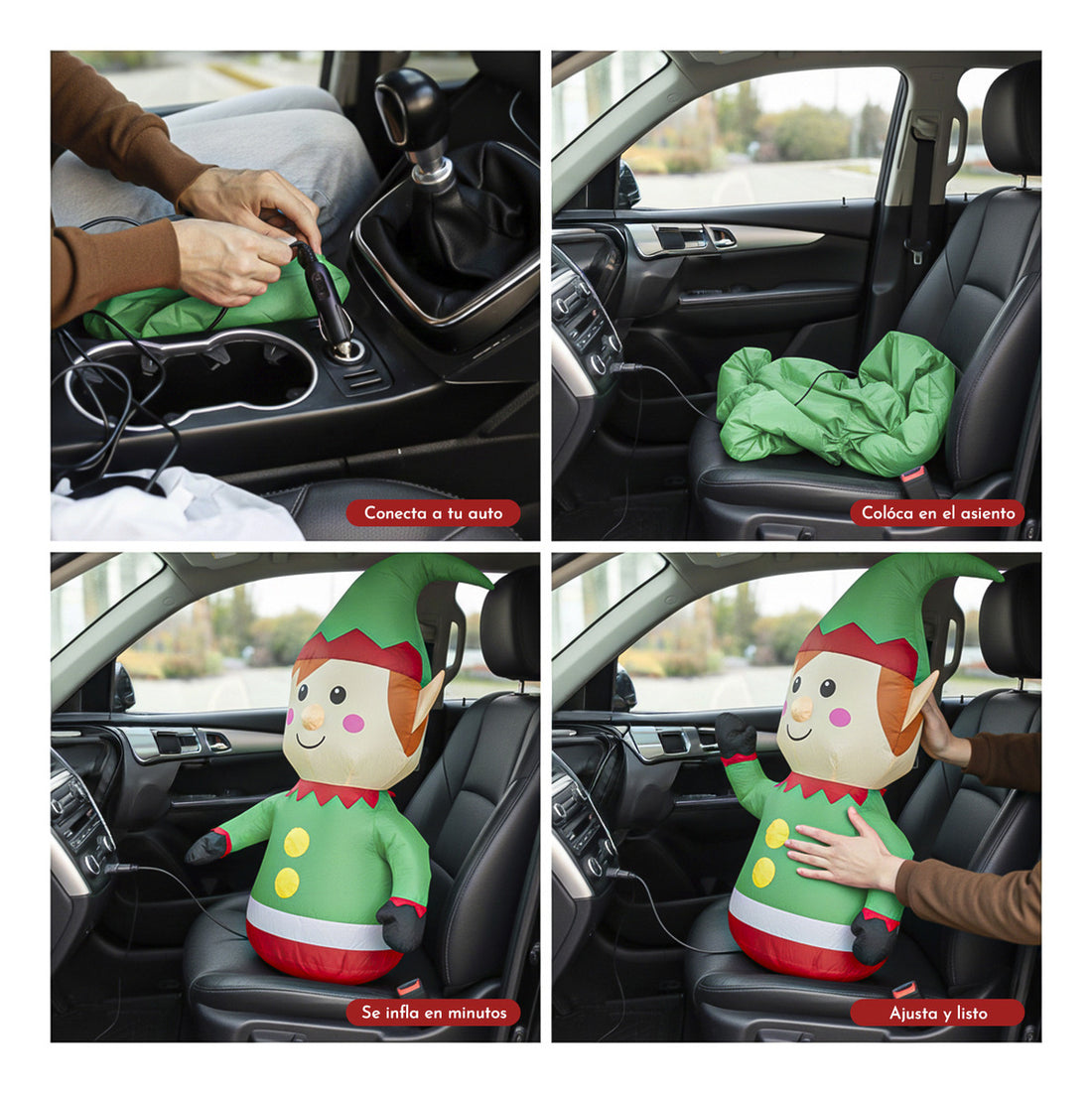 Inflable Navidad Duende Gnomo Carro Automovil Interior 92cm