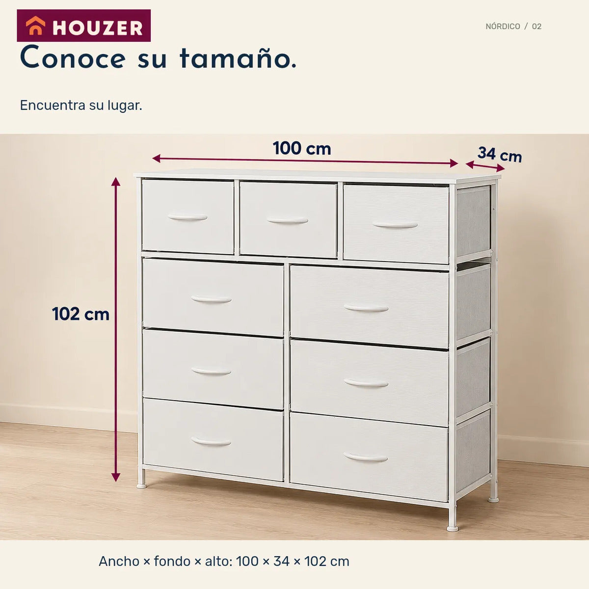 Comoda Cajonera Vertical 9 Cajones Organizador Ropa Recamara Blanco