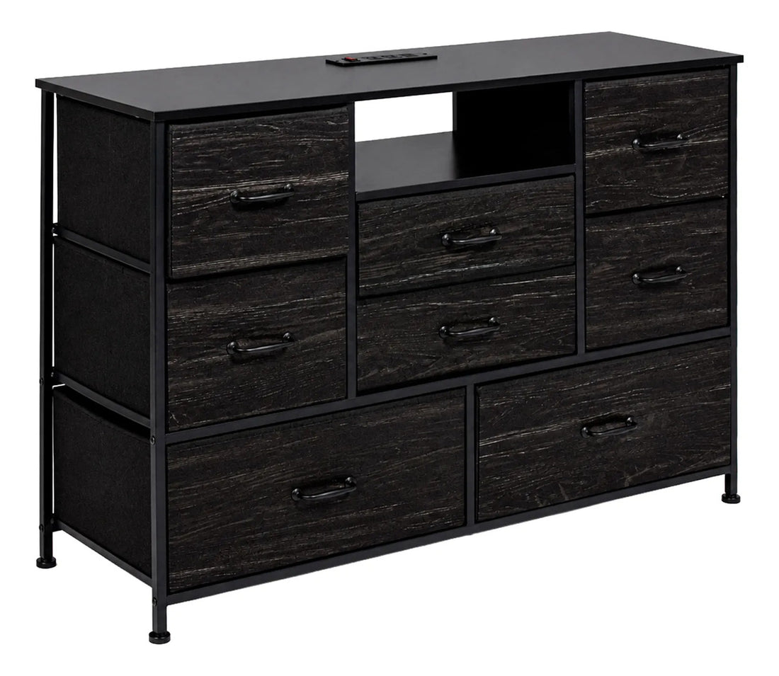 Comoda Cajonera Negra 8 Cajones Estacion Carga Organizador Negro