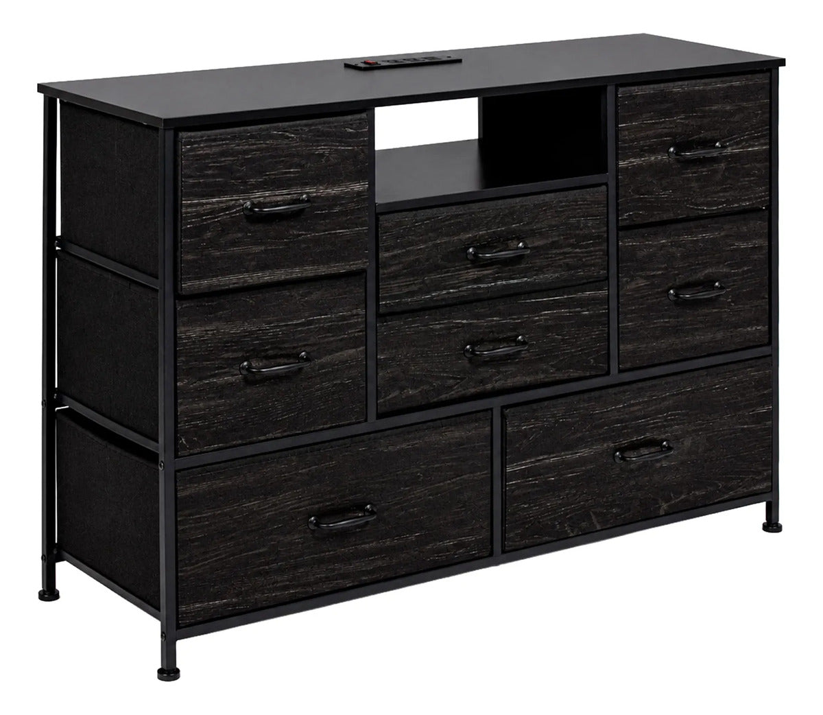 Comoda Cajonera Negra 8 Cajones Estacion Carga Organizador Negro