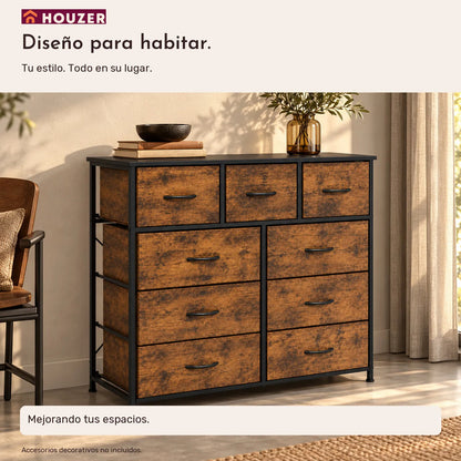 Comoda Cajonera Vertical 9 Cajones Organizador Ropa Recamara Marrón