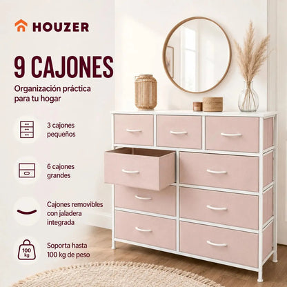 Comoda Cajonera 9 Cajones Tela Marco Acero Organizador Beige