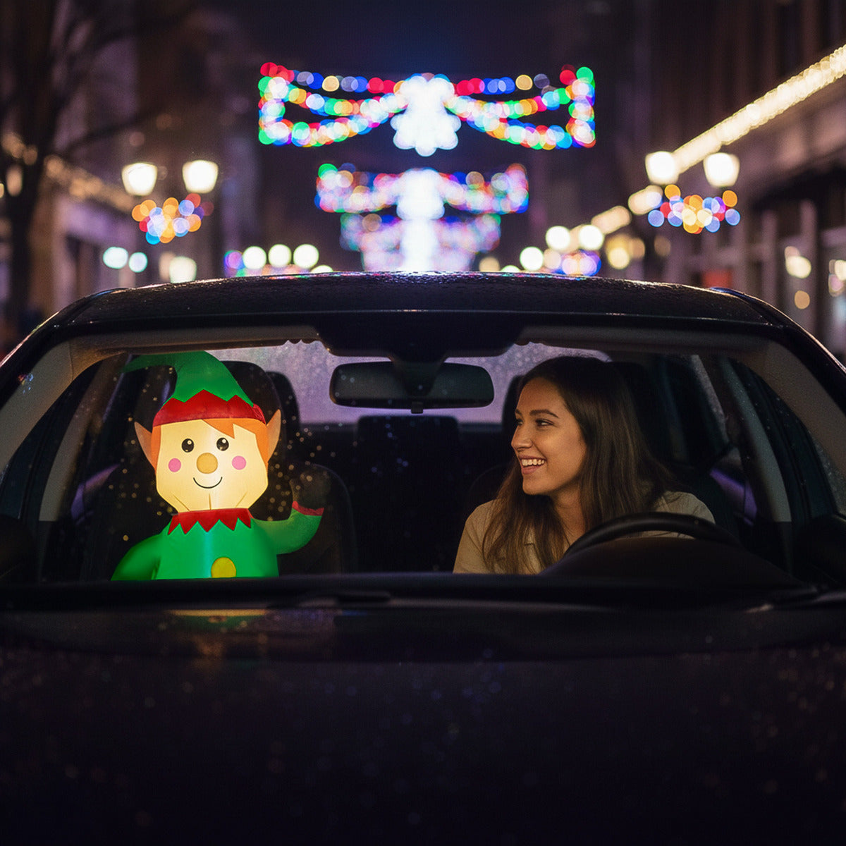 Inflable Navidad Duende Gnomo Carro Automovil Interior 92cm