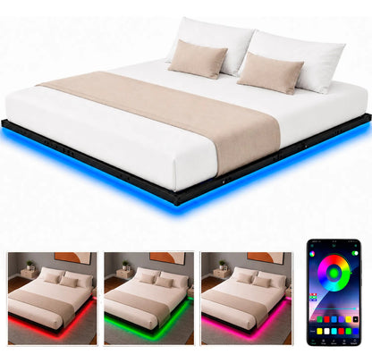 Base Cama King Flotante Reforzada 1000kg Led 202x192x20cm Negro