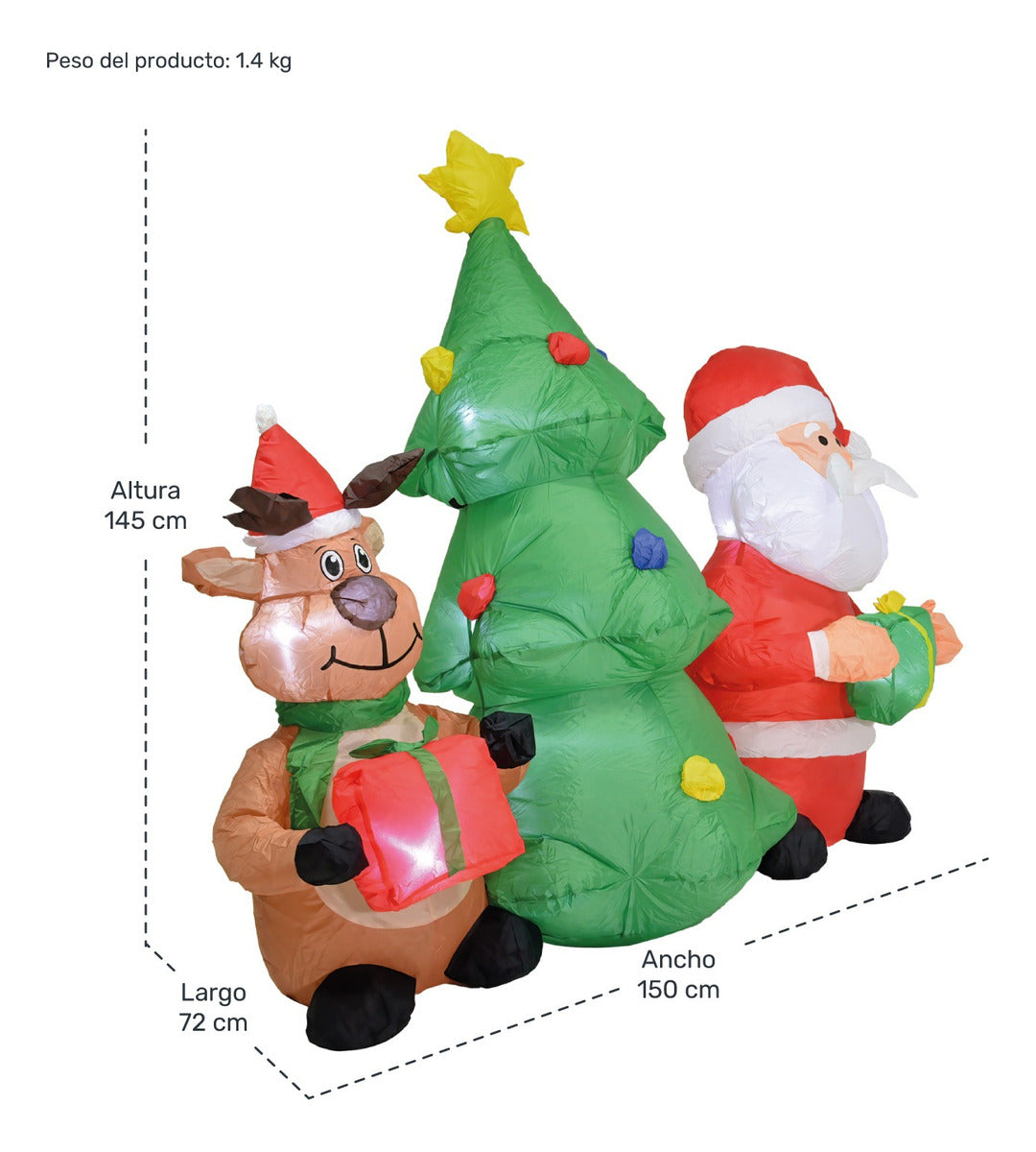 Inflable Navidad Santa Reno Arbol 1.5m Decoracion Luz Led