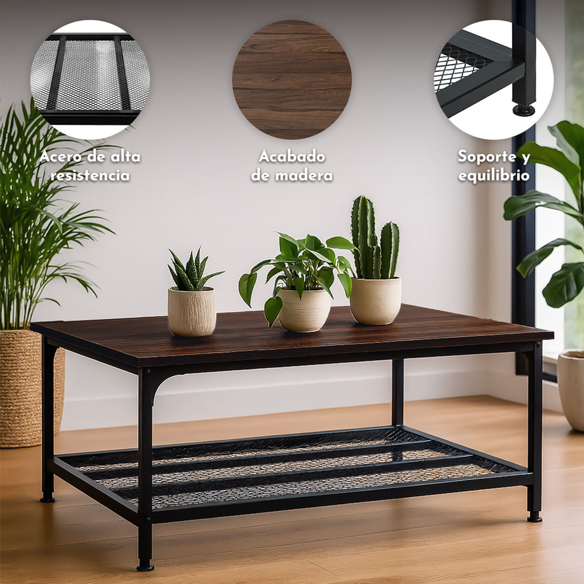 Mesa Centro Minimalista Industrial 100 X 60 X 47 Cm Acero