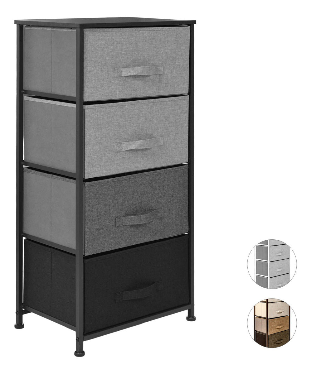 Mueble Buro Organizador Comoda 4 Cajones Tela Moderno Negro