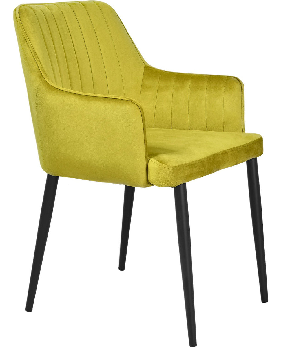 Silla Sillon Comedor Tapizado Terciopelo Moderno Amarillo