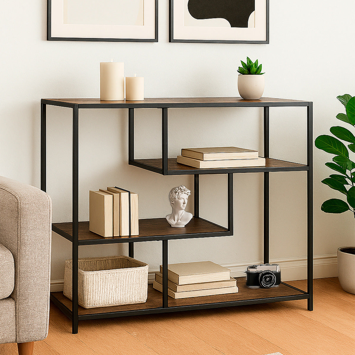 Estante Librero Organizador Mueble 4 Niveles Color Cafe