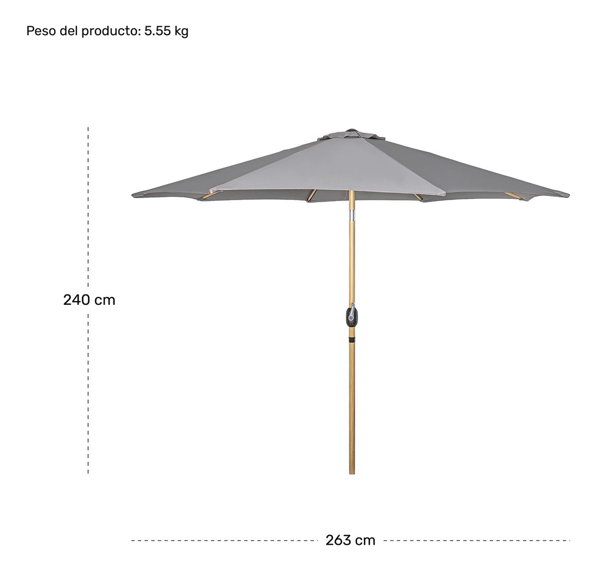 Sombrilla Tipo Madera Jardin Exterior 2.63m Playa Terraza Color Gris Oscuro