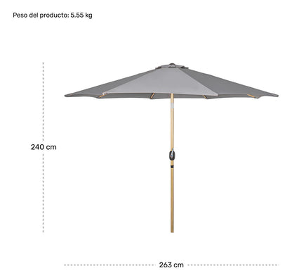 Sombrilla Tipo Madera Jardin Exterior 2.63m Playa Terraza Color Gris Oscuro