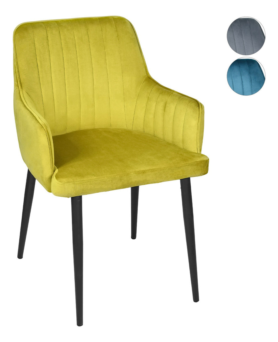 Silla Sillon Comedor Tapizado Terciopelo Moderno Amarillo