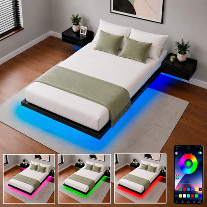 Base Cama Flotante Individual 300kg App Luz Led 190x99x20cm Negro